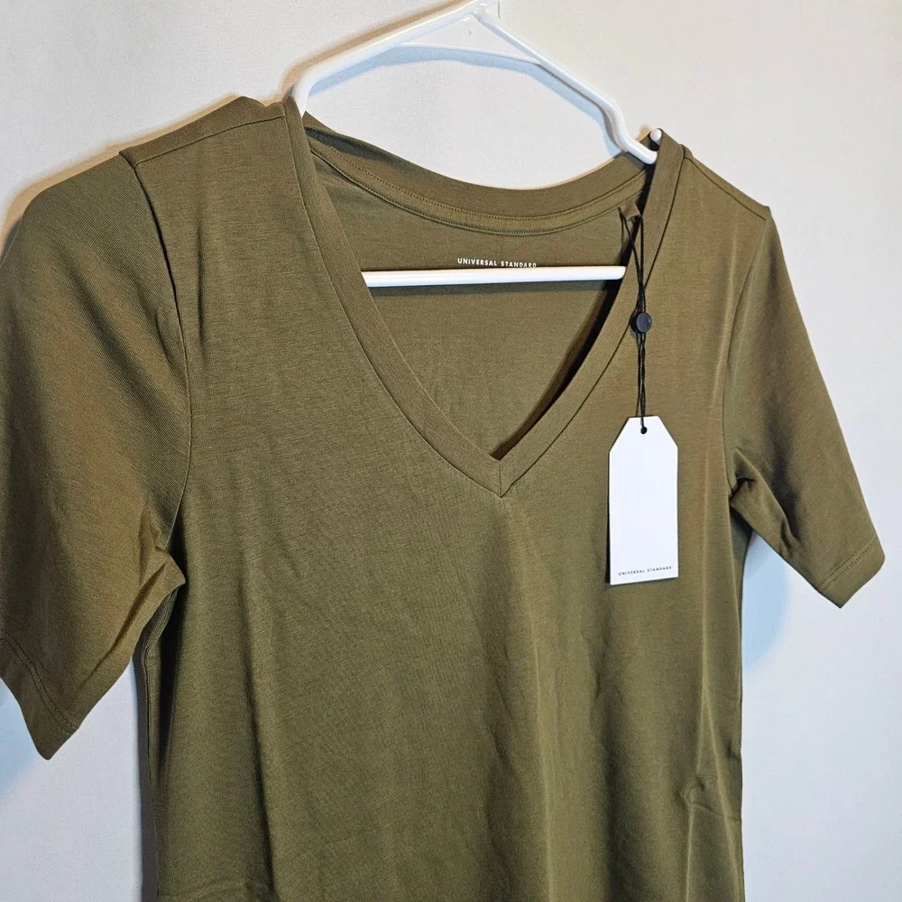 Universal Standard Military Olive Green Tesino Dress, V-Neck,‎ 4XS=XS, New